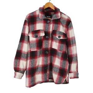 Ookie & Lala red white and black plaid flannel shacket M